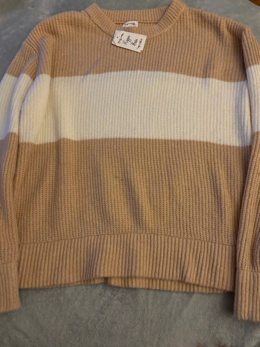 Hippie Rose Tan & Cream Wide Stripe Crew Sweater